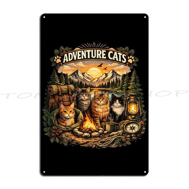 Outdoor Adventure Cinema - Koty-Przywrotnicy Uroczy Miłośnik Kotów Plakat Metalowy